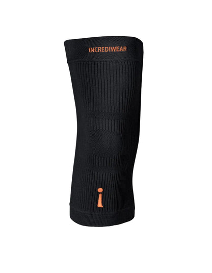 Black knee brace with 'Incredewear' branding on a gray background
