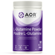 AOR L-Glutamine Powder container on a white background