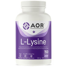 AOR L-Lysine supplement bottle on a white background