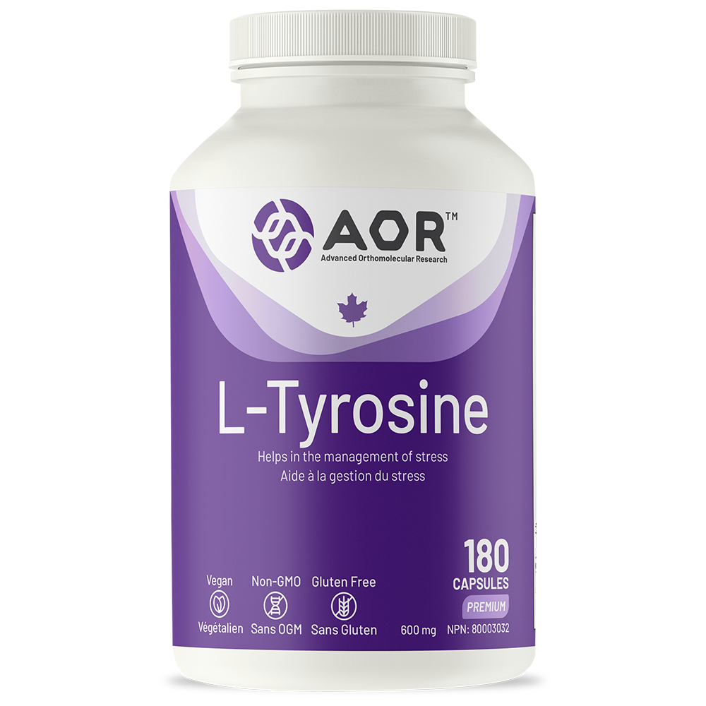 AOR L-Tyrosine supplement bottle on a white background