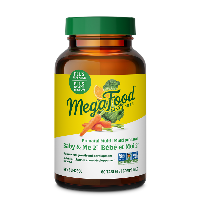 MegaFood prenatal supplement bottle on a white background
