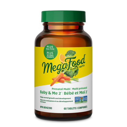 MegaFood prenatal supplement bottle on a white background