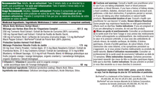 Supplement label with detailed information on usage, ingredients, and precautions.