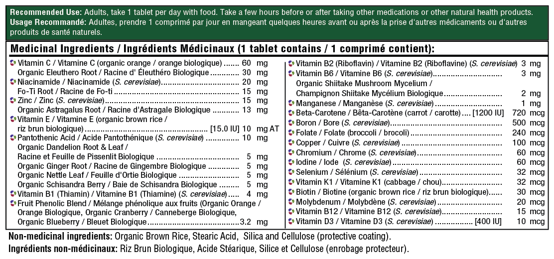 Nutritional supplement label with detailed ingredient list and usage instructions.