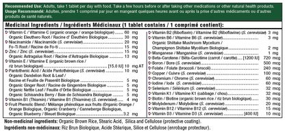 Nutritional supplement label with detailed ingredient list and usage instructions.