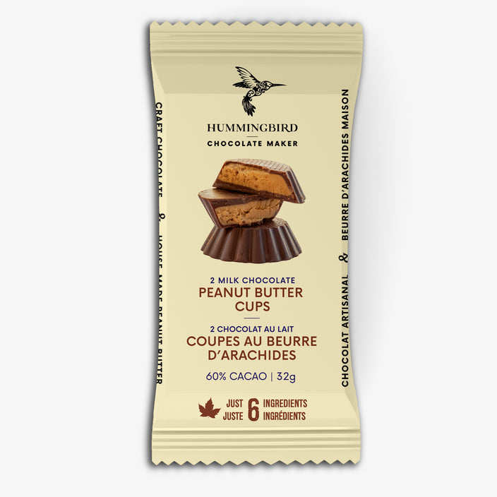 Hummingbird Chocolate Maker milk chocolate peanut butter cups packaging on a white background