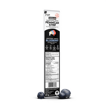 Pemmican strip packaging with blueberries on a white background