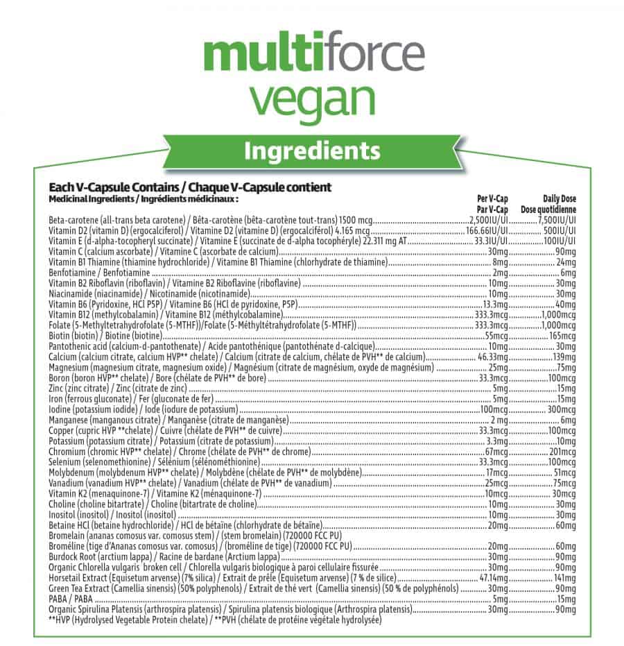 Multiforce vegan ingredients