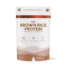 A 340g stand-up pouch of North Coast Naturals Raw Brown Rice Protein powder, shown against a plain white background.