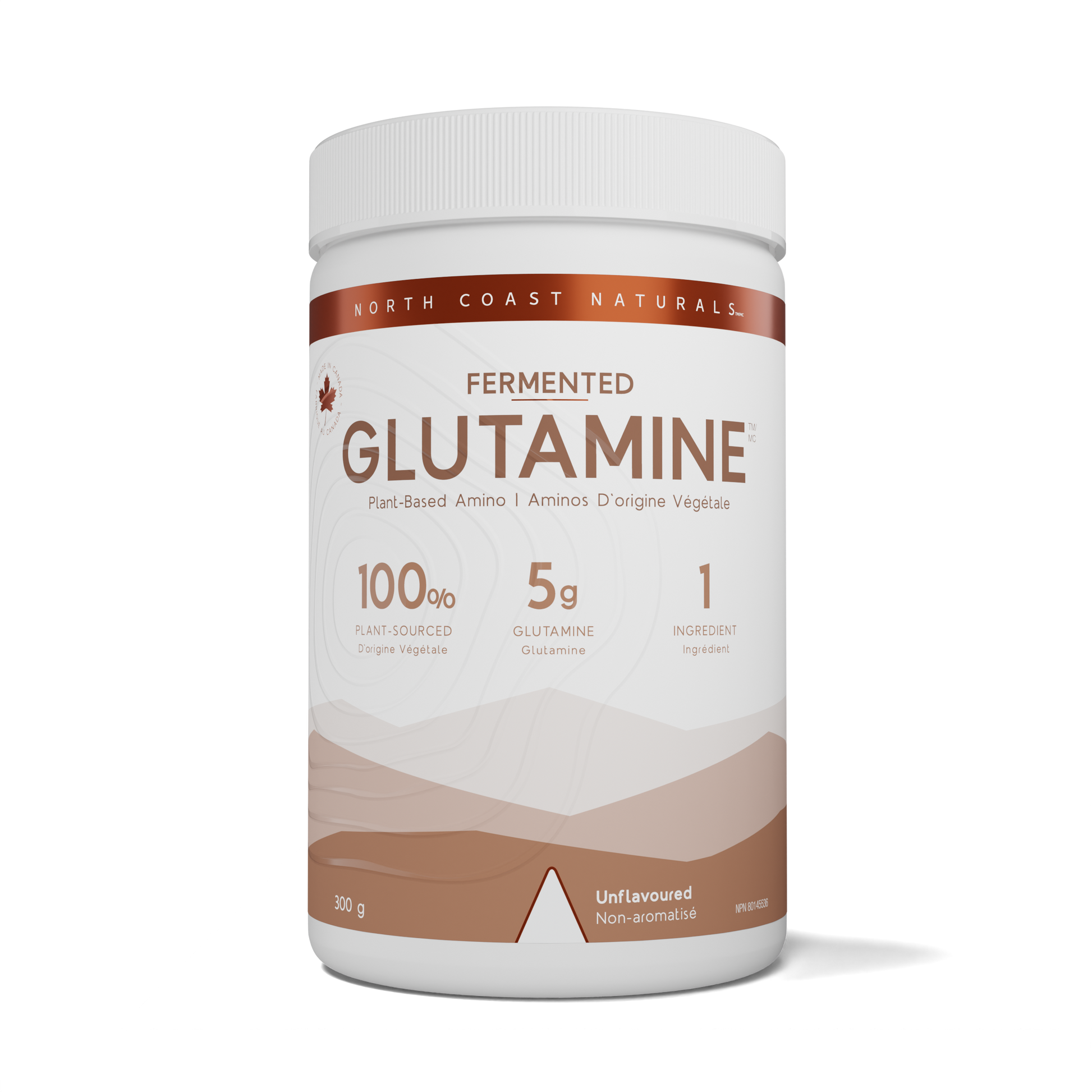 Container of North Coast Naturals Fermented Glutamine on a white background