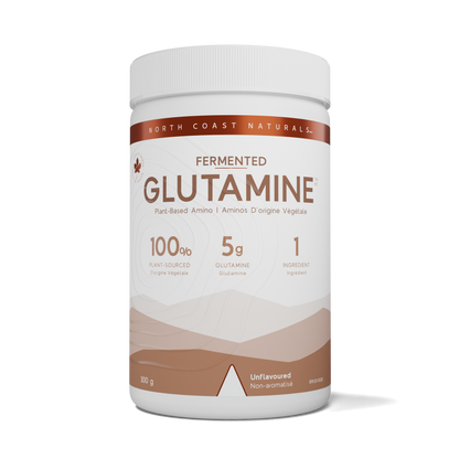 Container of North Coast Naturals Fermented Glutamine on a white background