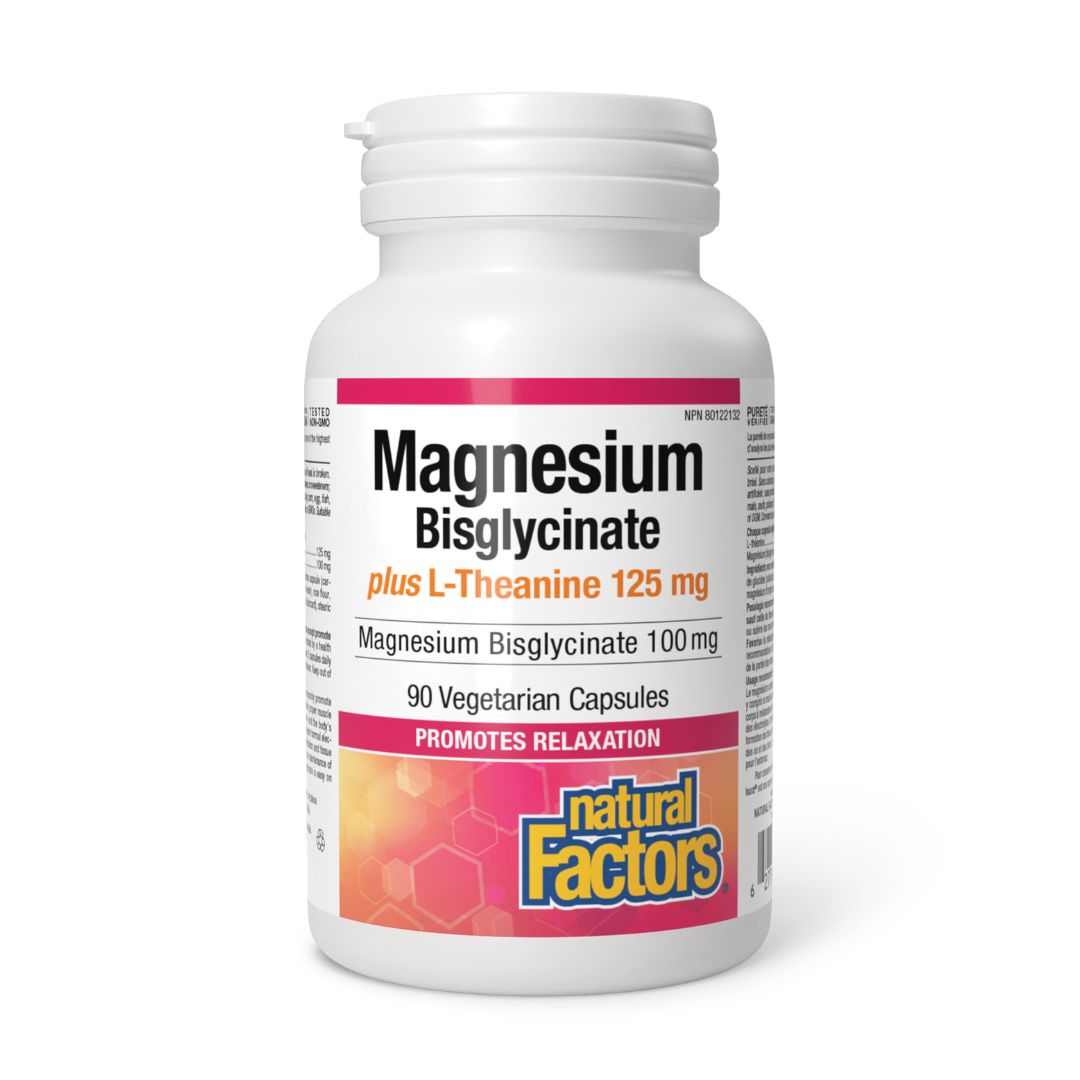 Natural Factors Magnesium Bisglycinate plus L-Theanine 125mg (90 VCaps) - Lifestyle Markets