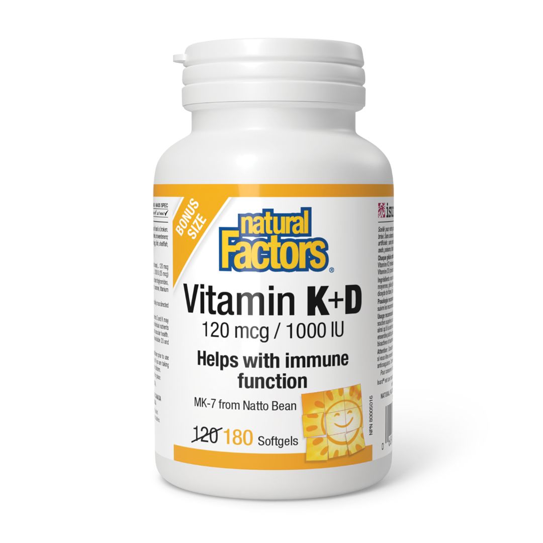 Natural Factors Vitamin K & D BONUS (180 SGels) - Lifestyle Markets