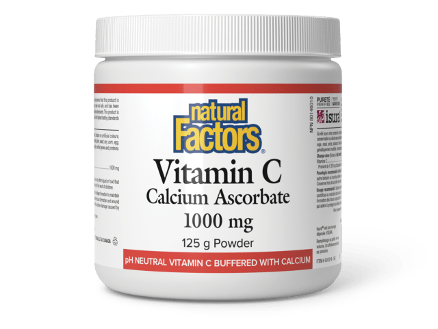 Natural Factors Vitamin C Calcium Ascorbate powder container on a white background