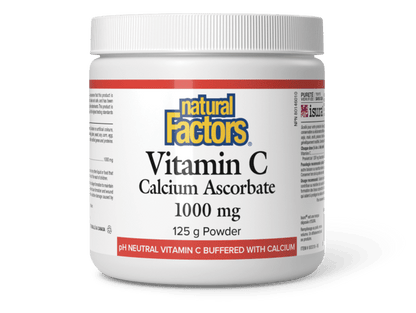 Natural Factors Vitamin C Calcium Ascorbate powder container on a white background