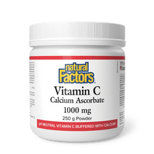 Jar of Natural Factors Vitamin C Calcium Ascorbate 1000 mg powder on a white background