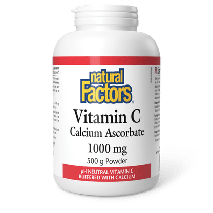Bottle of Natural Factors Vitamin C Calcium Ascorbate 1000 mg on a white background