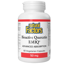 Bottle of Natural Factors Bioactive Quercetin EMIQ supplement on a white background