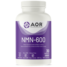 NMN-600 supplement bottle with AOR branding on a white background