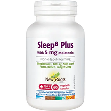 Sleep8 Plus supplement bottle with 5 mg Melatonin on a white background