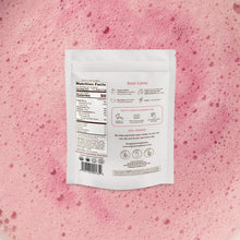 Product packaging with nutrition facts label on a pink textured background