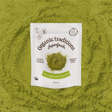 Package of Organic Traditions Moringa Leaf Powder on a green background
