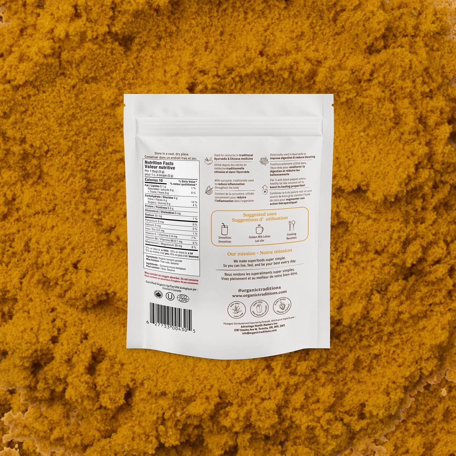 White package with nutritional information on a textured orange background