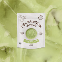 Package of Organic Traditions Yerba Mate Latte on a green background