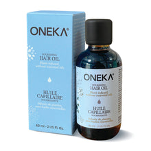 Oneka nourishing hair oil bottle and packaging on a white background