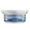 Container of Nuts for Cheese cream cheese style spread on a blue and white background