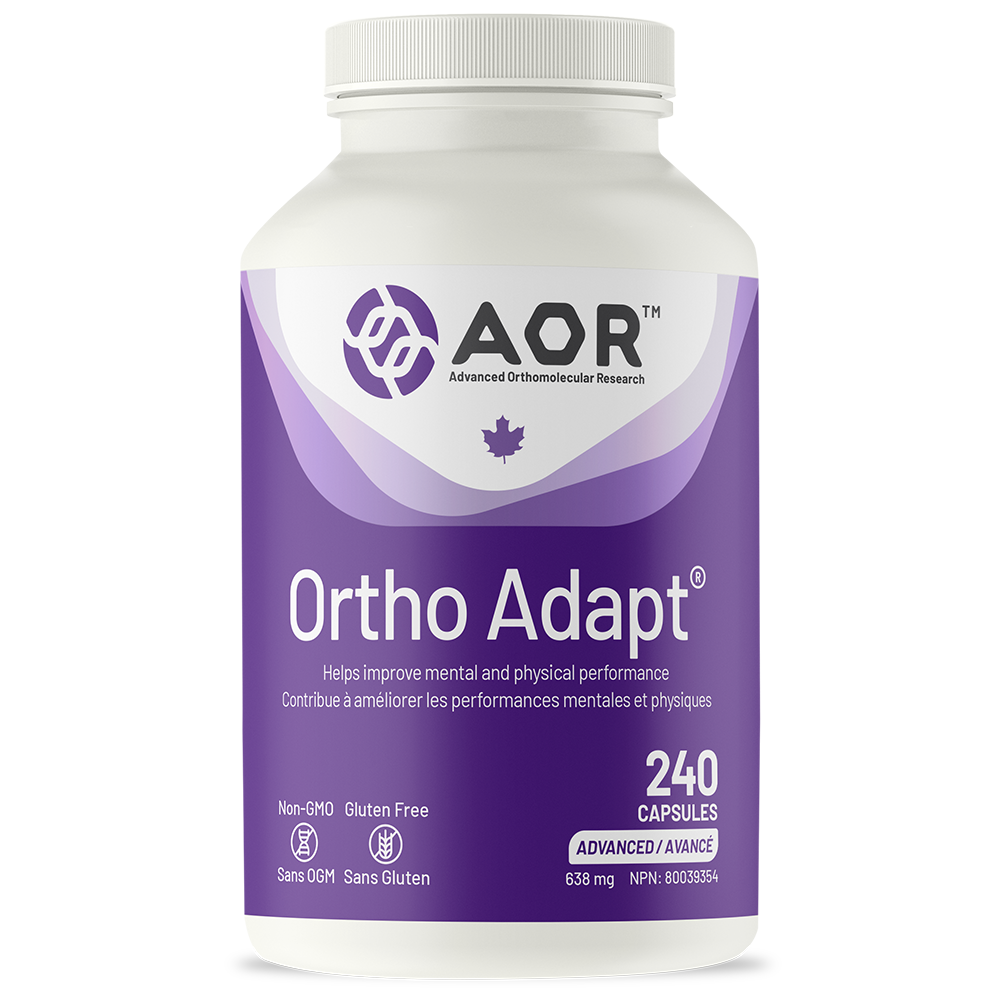Supplement bottle labeled 'Ortho Adapt' by AOR on a white background
