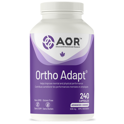 Supplement bottle labeled 'Ortho Adapt' by AOR on a white background