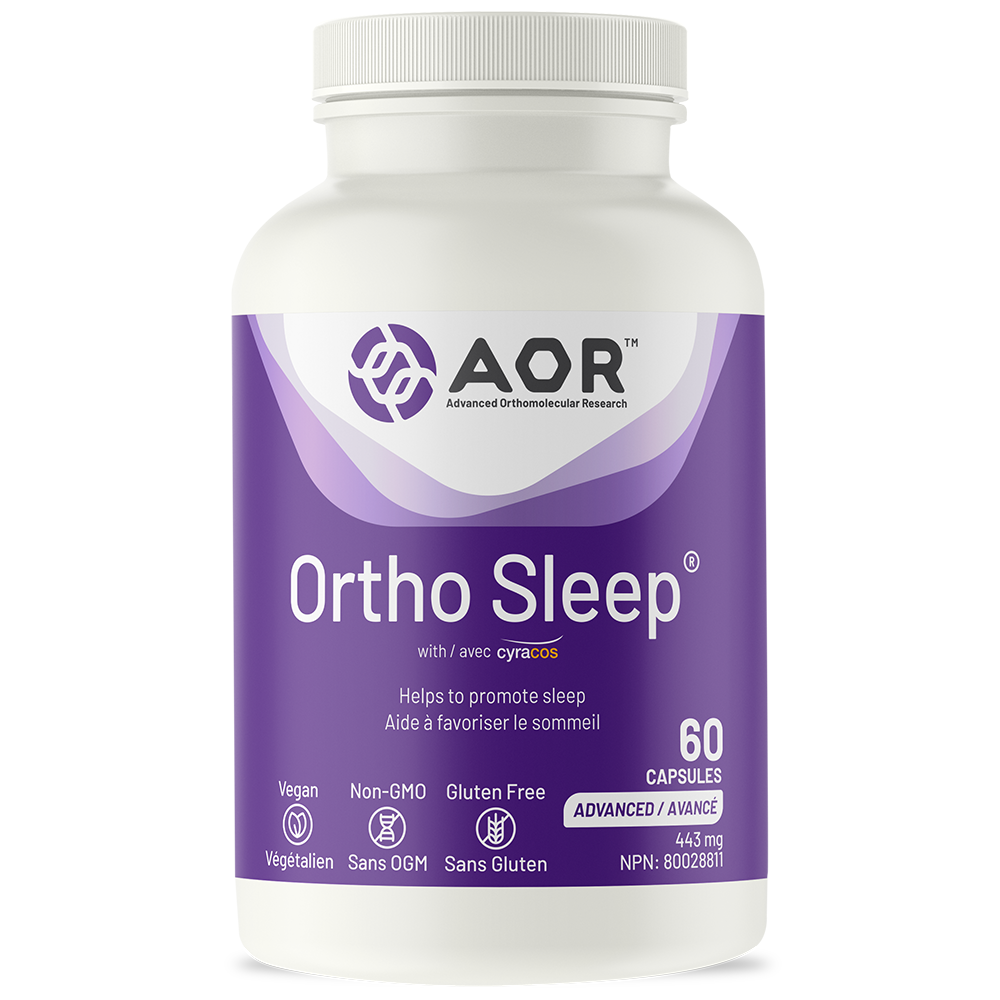 Bottle of AOR Ortho Sleep supplement on a white background
