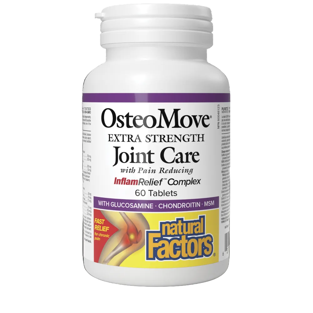 Bottle of OsteoMove Extra Strength Joint Care supplement on a white background