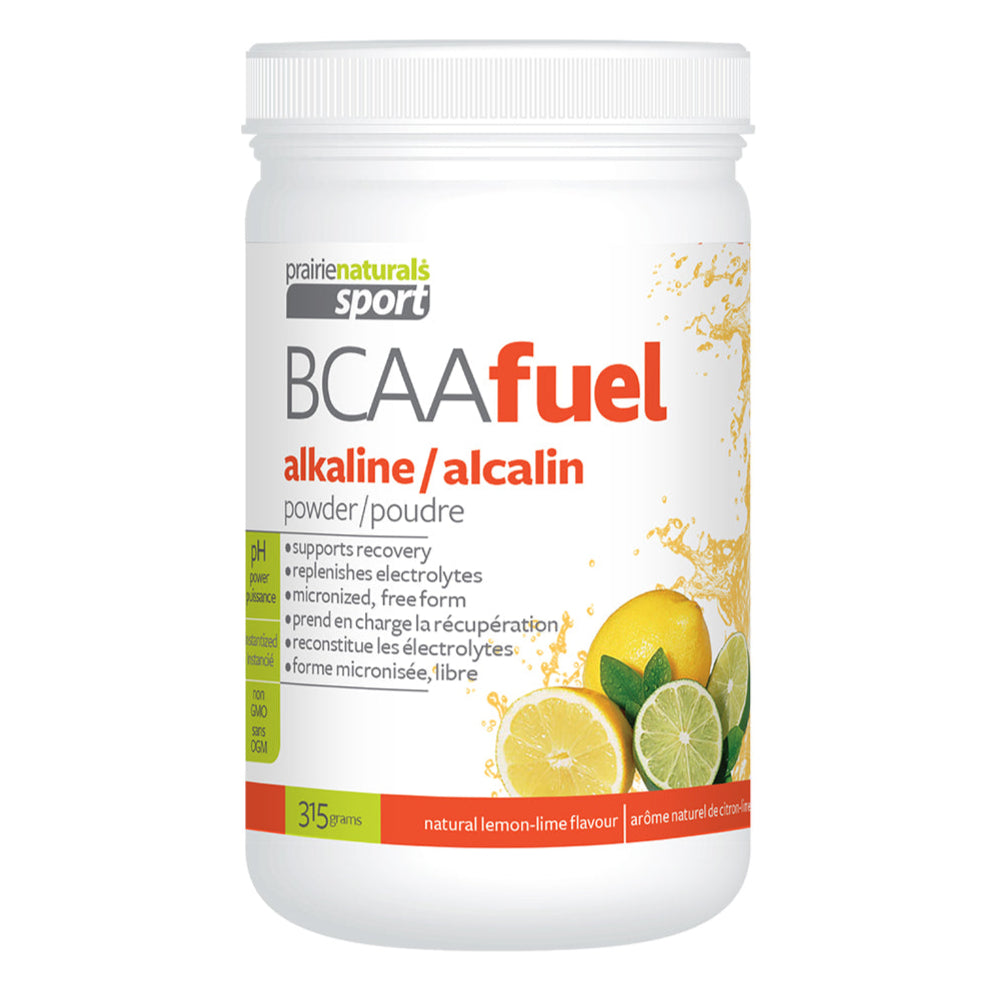 Painel Naturals Sport BCAA Fuel powder container with lemon and lime graphics on a white background