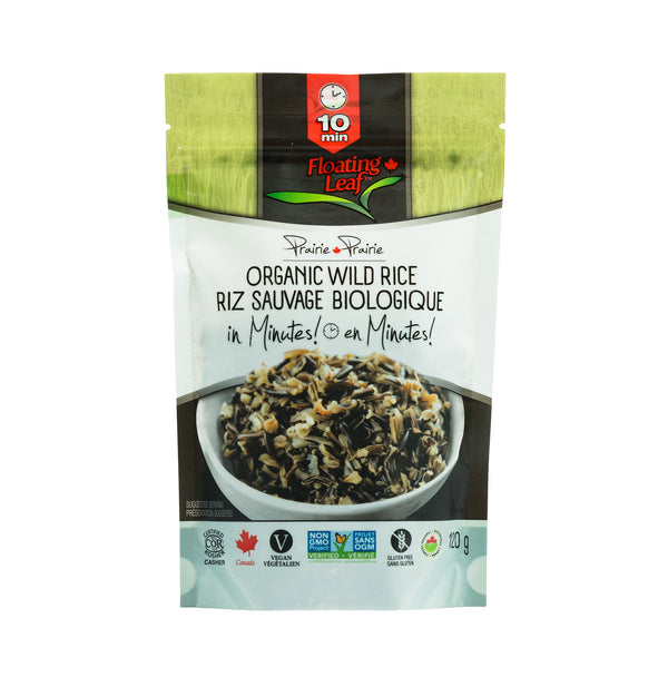 Package of Prairie Praire Organic Wild Rice with branding and product details.