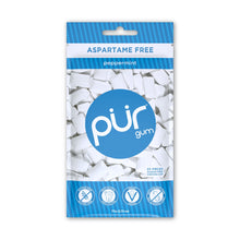 Pack of PUR gum with blue and white design on a white background