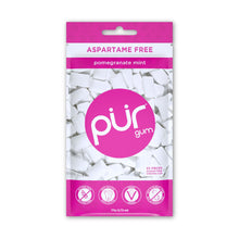 Packaging of PUR gum with pomegranate mint flavor on a white background