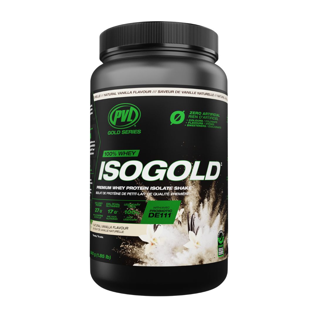 ISOGOLD whey protein isolate shake container on a white background