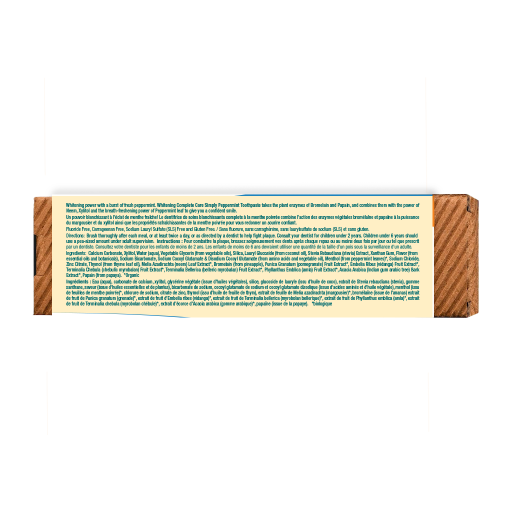 Wooden toothpaste tube with text on a white background