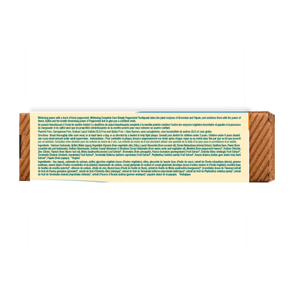 Wooden toothpaste tube with text on a white background