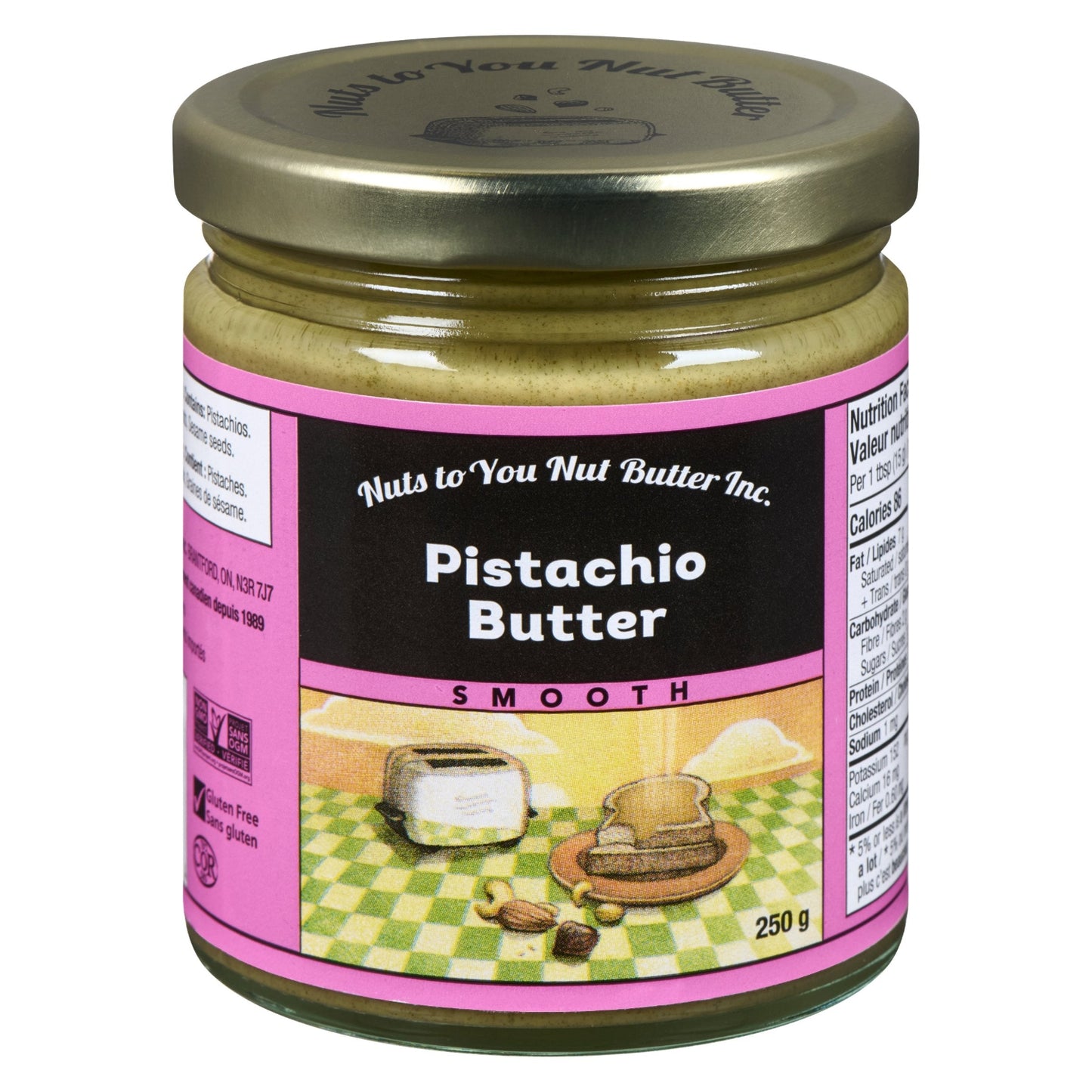 Jar of Nuts to You Nut Butter Inc. Pistachio Butter on a white background