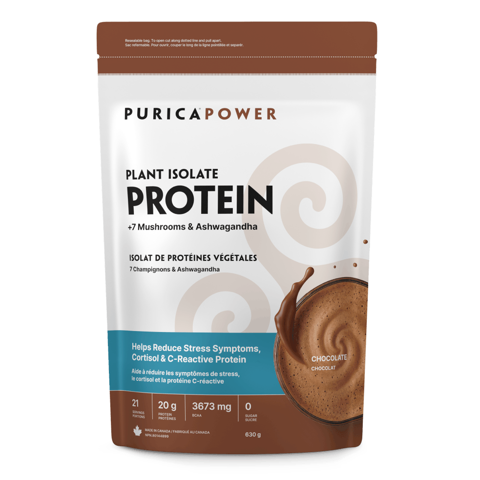 Purica Power plant isolate protein package on a blue background