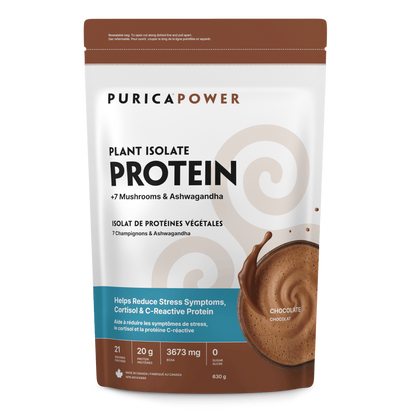 Purica Power plant isolate protein package on a blue background