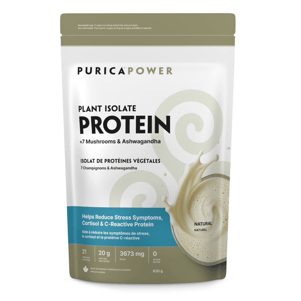 Purica Power plant isolate protein package on a dark background