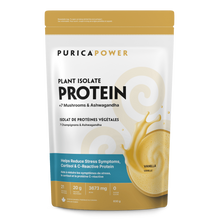 Purica Power plant isolate protein package on a brown background