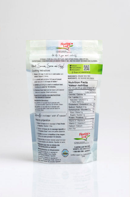 Nutritional label on a package with text and logos on a white background