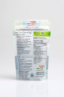 Nutritional label on a package with text and logos on a white background