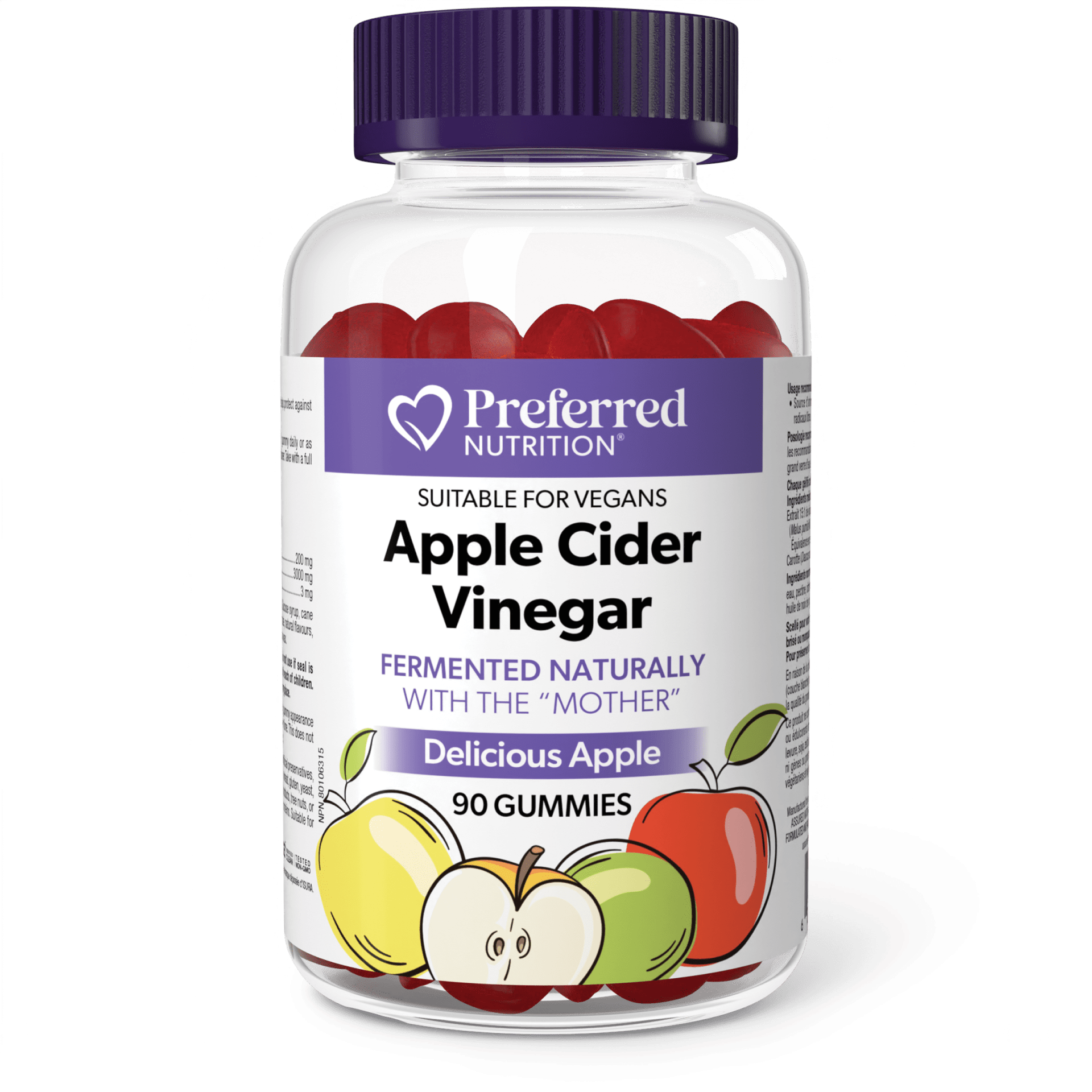 Bottle of Preferred Nutrition Apple Cider Vinegar gummies on a green background