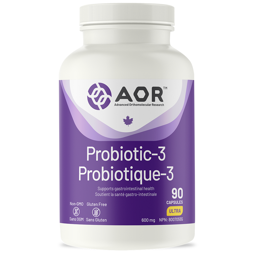 AOR Probiotic-3 supplement bottle on a white background